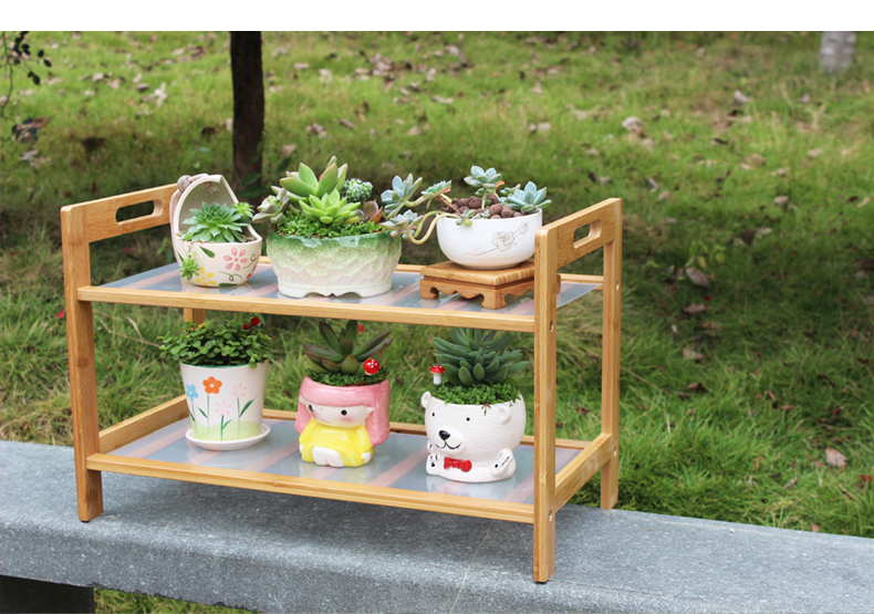 Balcony Floor Standing Bamboo Flower Rack