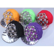 Caliente venta de moda roca diseño Strass cristal remache snapback tapa sombrero para unisex