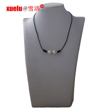 Collier en cuir à perles d'eau douce à 11-12mm