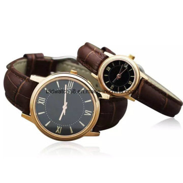 Moda de acero inoxidable Pareja reloj con banda de cuero