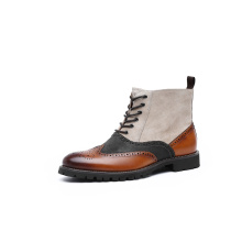 Bottes pour hommes en cuir véritable avec tige en toile