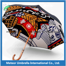 Allover Themal Printing Digital Printing Colorful Printing Automatic Wooden Umbrella