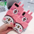 Protecteur de téléphone en silicone rose lapin mignon avec support