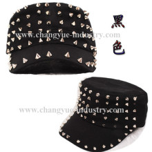 Fashion studded spiked rivet flat top cap military hat