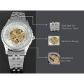 winner skeleton rotating dial watch alloy case with stainless steel band watch