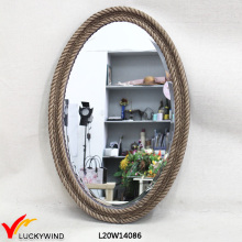 Espelho de madeira Oval de Brown do vintage antigo com corda