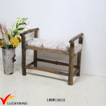Solid Wooden Antique Small Upholstered Bench