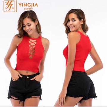 Camisola de punto ahuecada hacia fuera Sexy Mujer Crop Tops