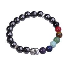 Pulsera de hematita de cristal de Chakra 7 piedras preciosas de budismo y Buda de aleación