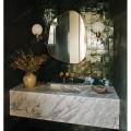 Pia de banheiro de mármore de montagem de parede feita à mão pia