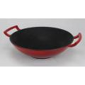 Red Enamel Cast Iron Wok