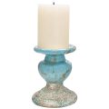 Small Distressed Blue Terracotta Pillar Candle Holder