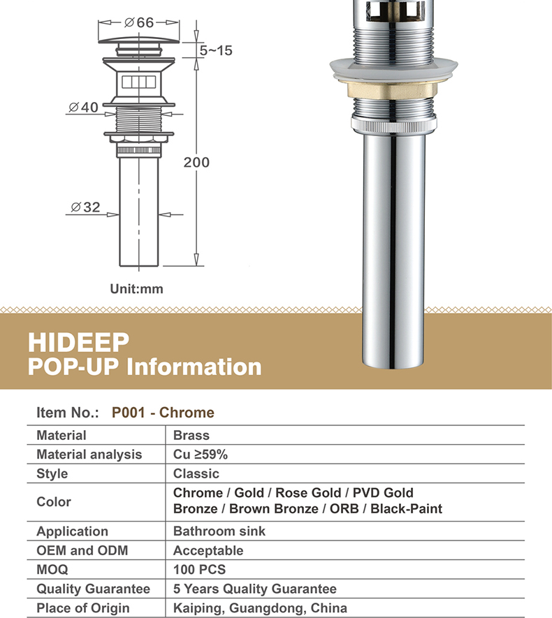 Brass Pop Up Drain