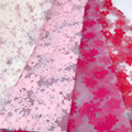 Polyester Daisy Flocking Printed Tulle Mesh Fabric