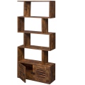 Rustic Brown Geometric Bookcase Wood Bookshelf with Doors