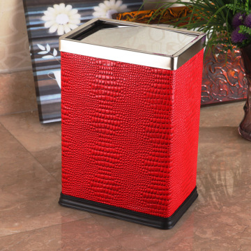 Leather Surrounded Stainless Steel Top Push Dust Bin (GA-10LD)