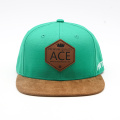 Leather Patch 5 Panel Suede Brim Snapback Hat