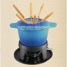 Enamel Cast Iron Cheese Fondue Set with 6 Forks