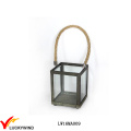 Square Rope Handle Metal and Glass Candle Lantern