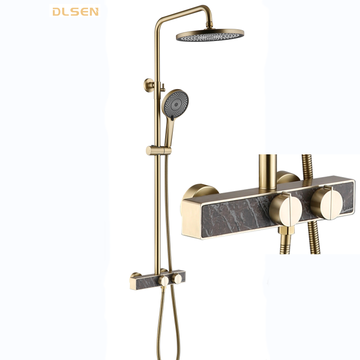 Brushed Gold Brass Shower Column with Stone Plated