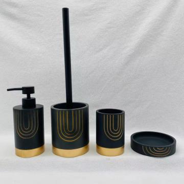 Customized gold patterned bathroom set resin bottle