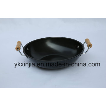 A dupla de madeira Handle Wok ferro