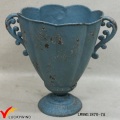 Fonte en fonte, bleu, rustique, antique, piédestal, planteurs, urnes