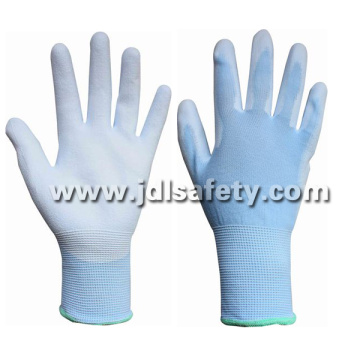 Gants de travail en Nylon bleu avec PU paume enduite (PN8004B)