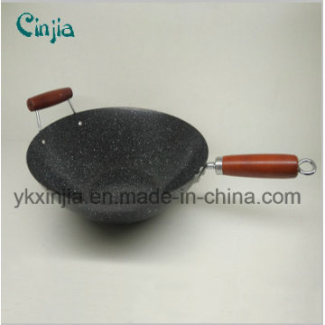 34cm Colorful Wooden Handle Non- Stick Wok Kitchenware