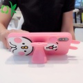 Protecteur de téléphone en silicone rose lapin mignon avec support