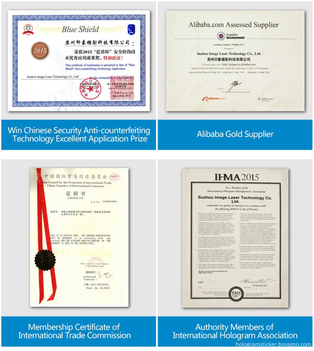 Certificate of Custom Hologram Certificate of Custom Hologram