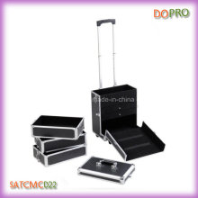 4 en 1 caja de aluminio negra de la carretilla de la joyería del recorrido que rueda con los cajones (SATCMC022)