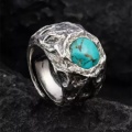 "Blue Lake" Hand-Crafted Silver Ring embedded