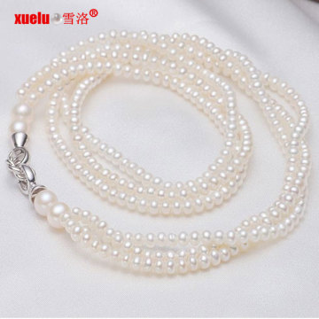 Fashion 3strands Small Natural Freshwater Pearl Necklace Jewelry (E130001)