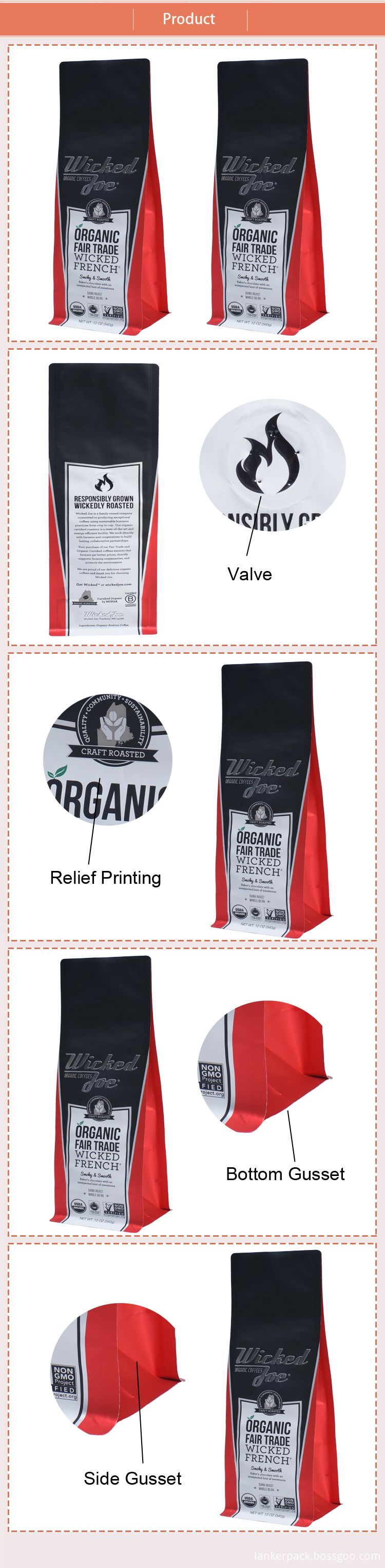 Plastic Bag Custom 12oz Coffee Aluminium Packaging