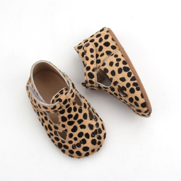 Mo cabelo leopardo couro macio sapatos casuais de bebê