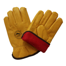 Cow Grain Leather Safety Hand Driver Gloves Winter Warm Gardon Gloves with Full Lining