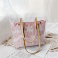 Clear PVC Tote Bag Embroidery patch Flowers Handbag