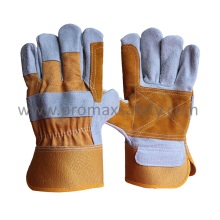Yellow Reinforced Palm Rubberized Cuff Cow Split Leather Glove