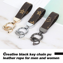 Corde en cuir de porte-clés noire créative pour hommes et femmes PU en cuir porte-clés porte-clés de voiture