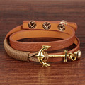 Gold anchor women's leather wrap bracelet