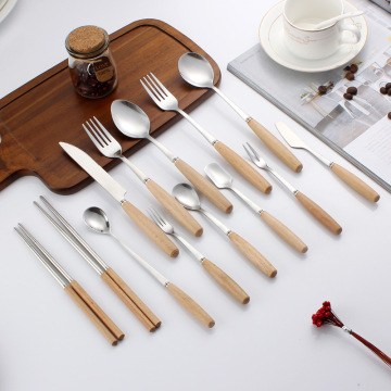 Stainless Steel Fork Spoon  Wooden Handle Cutlery