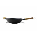 No hay humos Wok de madera entera Wok utensilios de cocina de hierro fundido