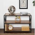 Console Solid Wood Bookshelf with Metal Frame