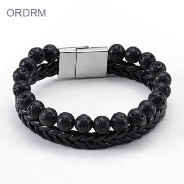 Wholesale Mens Leather Lava Bracelet For Essential Oils