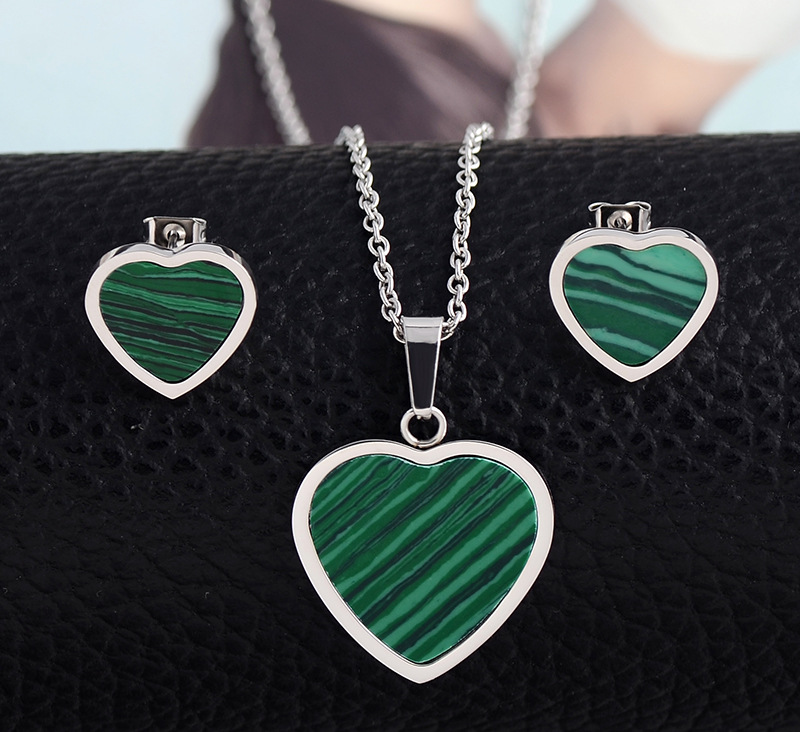 Fashion Malachite Heart Shape Wedding Jewelry Set