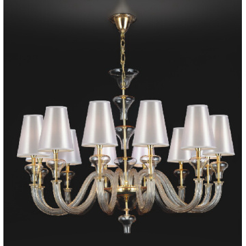 Glass Chandelier with White Fabric Shade (81077-12)