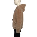 Women Hood Trimmed Mink Faux Fur Coat