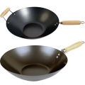 Amazon Vendor Nonstick Acier au carbone à base plate Wok Poignée en bois