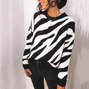 Blusas de suéter listrado de zebra feminina